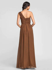 Sheath / Column Dress Floor Length One Shoulder Sleeveless Chiffon with Sash / Ribbon Criss Cross Ruched - RongMoon