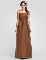 Sheath / Column Dress Floor Length One Shoulder Sleeveless Chiffon with Sash / Ribbon Criss Cross Ruched - RongMoon