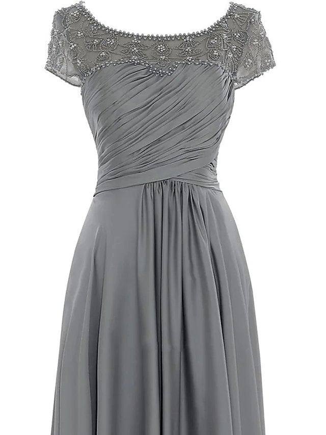 Sheath / Column Mother of the Bride Dress Elegant Jewel Neck Floor Length Chiffon Sleeveless with Pleats Beading Sheath / Column Mother of the Bride Dress Elegant Jewel Neck Floor Length Chiffon Sleeveless with Pleats Beading - RongMoon