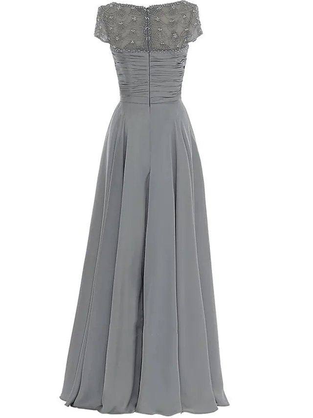 Sheath / Column Mother of the Bride Dress Elegant Jewel Neck Floor Length Chiffon Sleeveless with Pleats Beading Sheath / Column Mother of the Bride Dress Elegant Jewel Neck Floor Length Chiffon Sleeveless with Pleats Beading - RongMoon