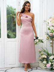 Sheath/Column Charmeuse Ruffles One-Shoulder Sleeveless Ankle-Length Bridesmaid Dresses - RongMoon
