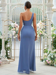 Sheath/Column Chiffon Ruffles One-Shoulder Sleeveless Floor-Length Bridesmaid Dresses - RongMoon