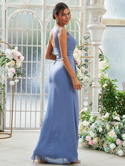 Sheath/Column Chiffon Ruffles One-Shoulder Sleeveless Floor-Length Bridesmaid Dresses - RongMoon