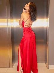 Sheath/Column Elastic Woven Satin Spaghetti Straps Floor-Length Ruched Sleeveless Dresses - RongMoon
