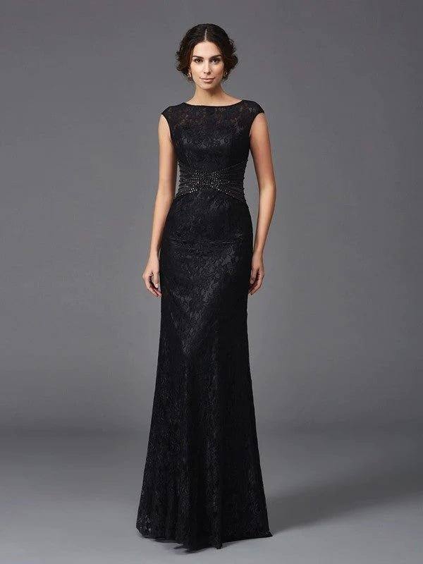 Sheath/Column Scoop Beading Sleeveless Long Lace Mother of the Bride Dresses - RongMoon