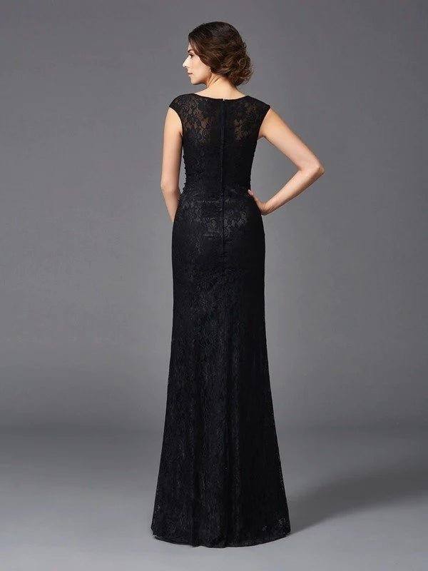 Sheath/Column Scoop Beading Sleeveless Long Lace Mother of the Bride Dresses - RongMoon
