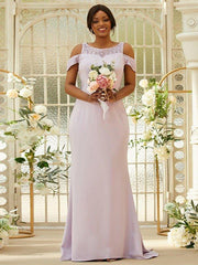 Sheath/Column Stretch Crepe Lace Scoop Sleeveless Sweep/Brush Train Bridesmaid Dresses #BD18055BD0104 - RongMoon
