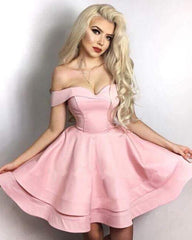 Short Satin Ruffles Graduation Dresses Off Shoulder