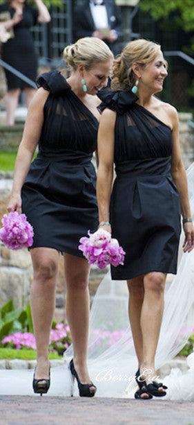 One Shoulder Short Black Bridesmaid Dresses - RongMoon