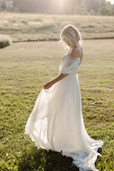 Chiffon Short Sleeve Off-the-shoulder Wedding Dress
