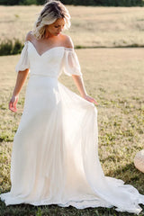 Chiffon Short Sleeve Off-the-shoulder Wedding Dress