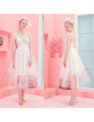 Tiered Tulle Short Tea Length Straps Tutu Wedding Dress