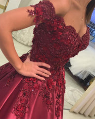 Elegant Ball Gowns Satin Dresses Lace Beaded Off Shoulder