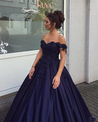 Elegant Ball Gowns Satin Dresses Lace Beaded Off Shoulder