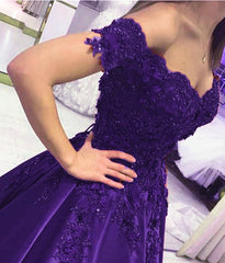 Elegant Ball Gowns Satin Dresses Lace Beaded Off Shoulder