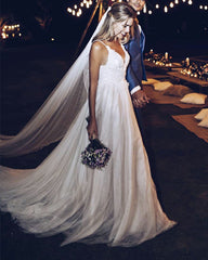 Boho Wedding Dresses V Neck Open Back