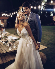 Boho Wedding Dresses V Neck Open Back