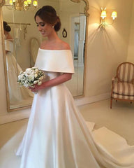 A-line Off The Shoulder Satin Wedding Dresses For Bride