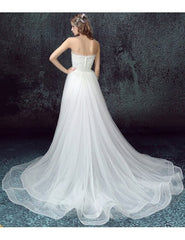 Strapless Long Detachable Skirt Lace Short Bridal Wedding Dress