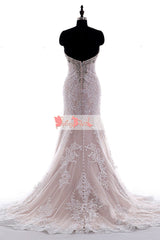 Sweetheart Strapless Nude Lining Ivory Lace Mermaid Wedding Dresses,DB0128
