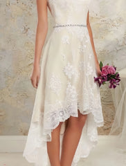 Lace High Low Short Beading Straps Wedding Dress