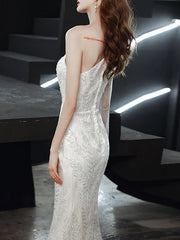 Long Sleeve Sequin Champagne Prom Dress