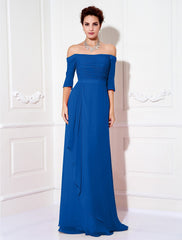 Sheath / Column Minimalist Dress Wedding Guest Formal Evening Sweep / Brush Train Half Sleeve Off Shoulder Bridesmaid Dress Chiffon with Ruched Draping