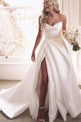 Satin Strapless Sweetheart Side Slit Wedding Dress