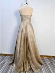 A-Line Prom Dresses Corsets Dress Wedding Party Sweep / Brush Train Sleeveless Spaghetti Strap Tulle with Glitter Pleats