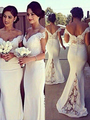 Trumpet/Mermaid Sleeveless Off-the-Shoulder Lace Stretch Crepe Sweep/Brush Train Dresses - RongMoon