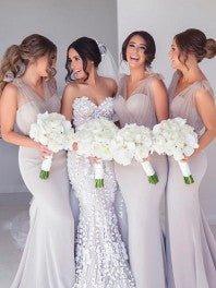 Trumpet/Mermaid Straps Sleeveless Ruffles Sweep/Brush Train Stretch Crepe Bridesmaid Dresses - RongMoon