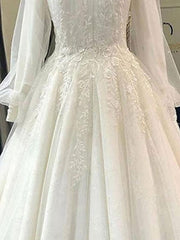 High Neck Long Sleeves Tulle Appliques Wedding Dress