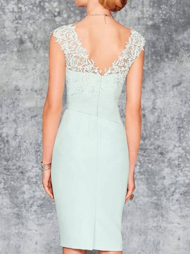 Two Piece Sheath / Column Mother of the Bride Dress Elegant V Neck Knee Length Chiffon 3/4 Length Sleeve with Embroidery - RongMoon