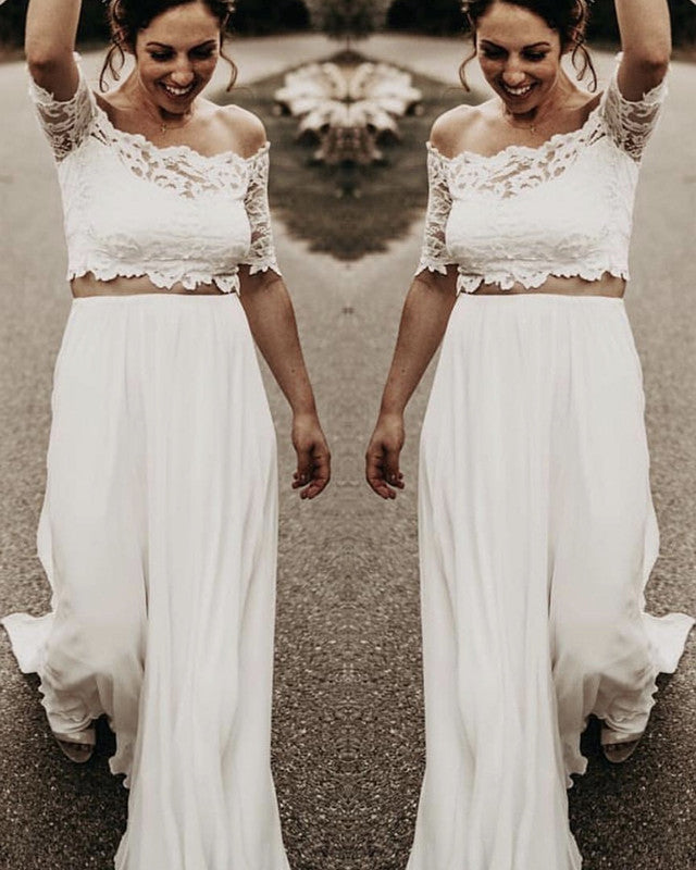 Two Piece Wedding Beach Dress Lace Crop