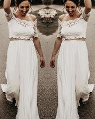 Two Piece Wedding Beach Dress Lace Crop