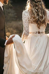 Two Piece Long Sleeves Chiffon Bridal Wedding Dress