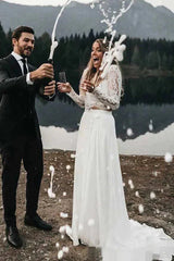 Two Piece Long Sleeves Chiffon Bridal Wedding Dress