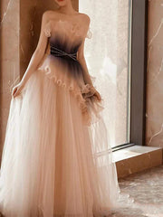 Purple Pleats Ruffles Ombre Prom Dress