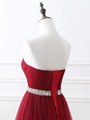 A-Line Elegant Quinceanera Prom Valentine's Day Dress Strapless Sleeveless Chapel Train Satin with Crystals