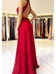 A-line/Princess Scalloped Neck Sleeveless Long/Floor-Length Chiffon Prom Dress With Split - RongMoon
