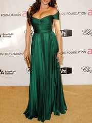 Green Off The Shoulder Ruched Tulle Prom Dress