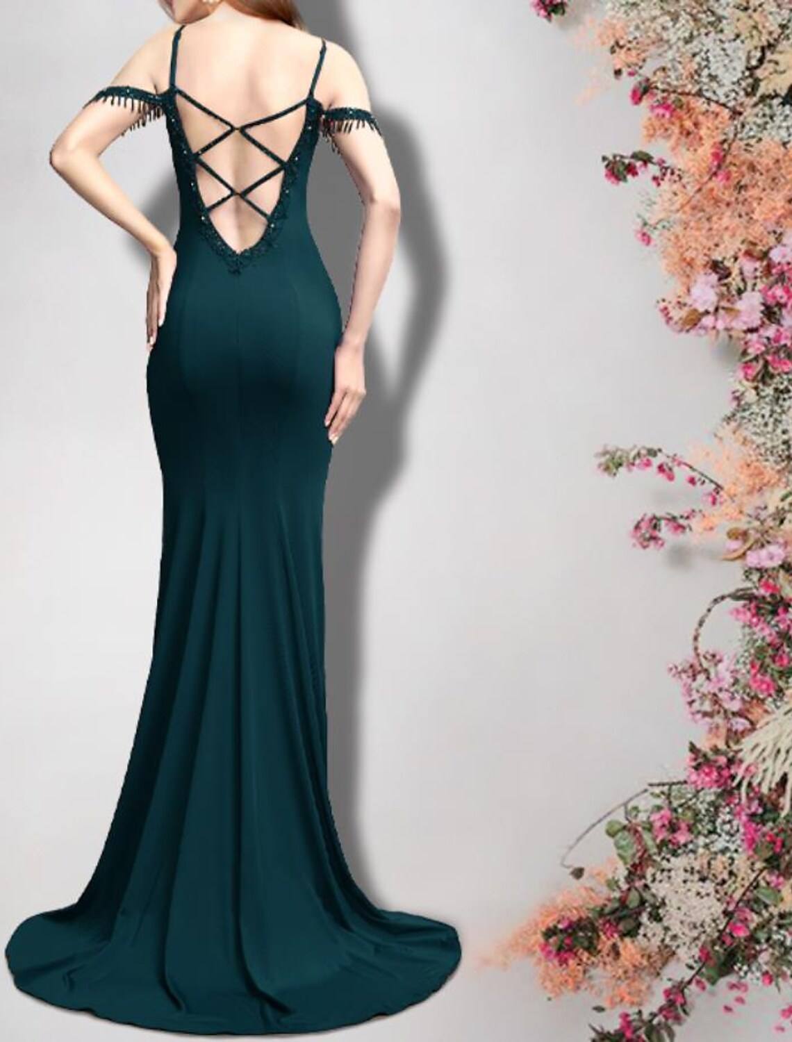 Mermaid / Trumpet Bridesmaid Dress V Neck Sleeveless Sexy Sweep / Brush Train Stretch Chiffon with Beading / Split Front - RongMoon