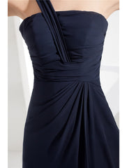 Sheath / Column Evening Gown Minimalist Dress Wedding Guest Floor Length Sleeveless One Shoulder Chiffon with Ruched