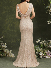 Mermaid Gold Sequin Long Prom Dress