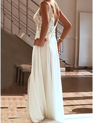 V Neck A Line Chiffon Appliques Wedding Dress With Slit
