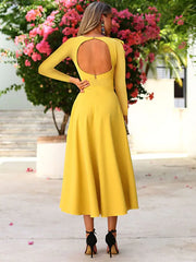 Yellow Backless Spandex Ankle Length Prom Dress