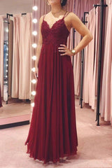 V Neck Backless Burgundy Lace Long Prom Dress, Backless Burgundy Lace Formal Dress, Burgundy Lace Evening Dress - RongMoon