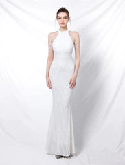 Mermaid / Trumpet Prom Dresses Sparkle & Shine Dress Formal Floor Length Sleeveless Halter Sequined with Sequin