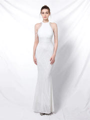 Mermaid / Trumpet Prom Dresses Elegant Dress Formal Floor Length Sleeveless Halter Sequined with Sequin