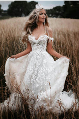 Lace Appplique Beach Off The Shoulder Wedding Dress